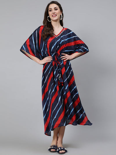 Indigo Leheriya Print Chinnon Kaftan Mother Daughter Combo