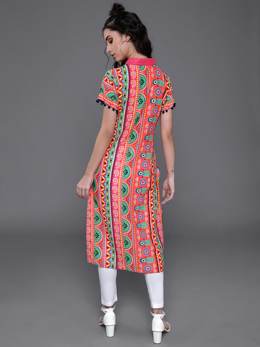 Multicolor Floral Print Button Down Kurta