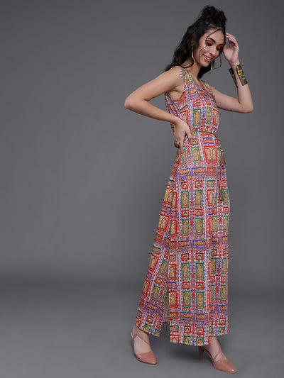 Multicolor Printed Slit Maxi Dress