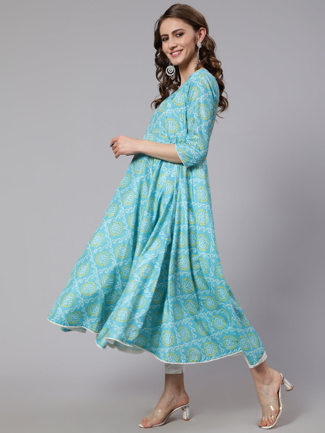 Mother Daughter Combo-Blue Bandhani Print Anarkali