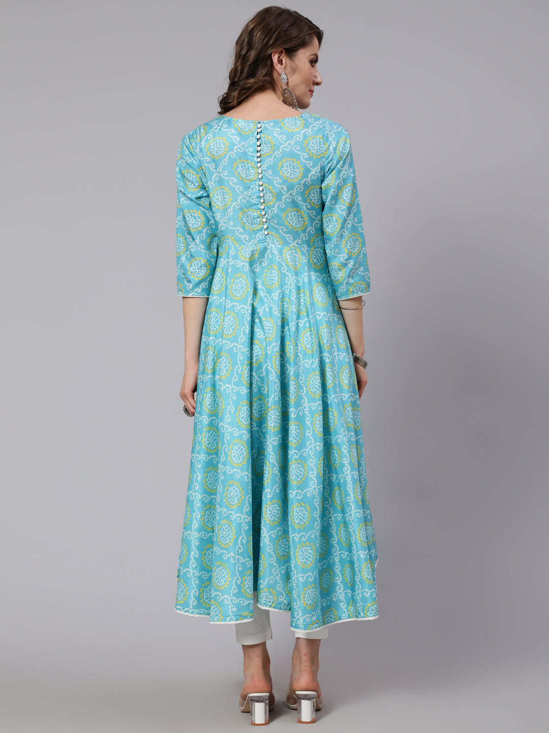 Mother Daughter Combo-Blue Bandhani Print Anarkali