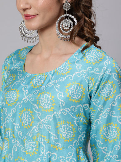 Mother Daughter Combo-Blue Bandhani Print Anarkali