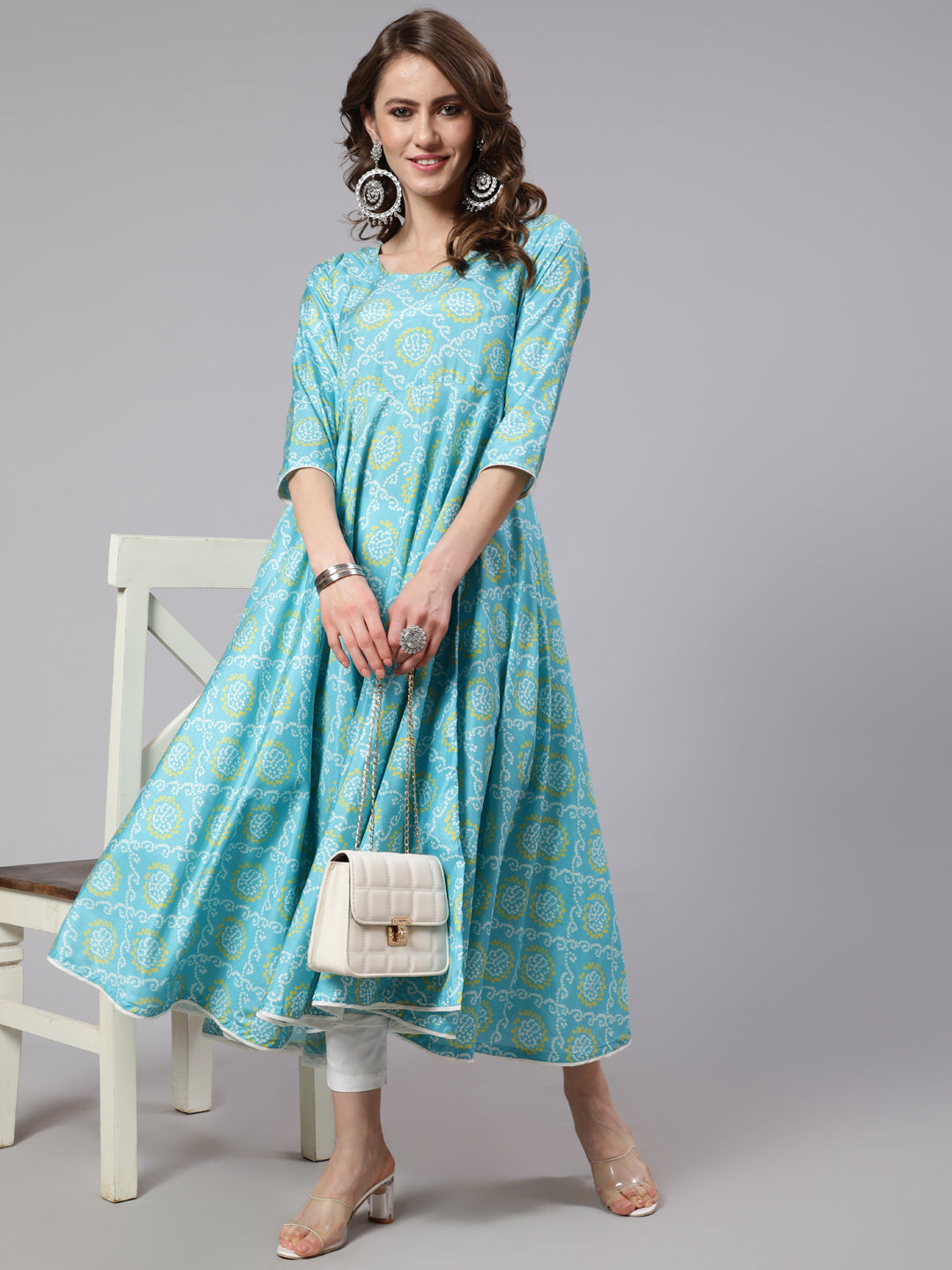 Mother Daughter Combo-Blue Bandhani Print Anarkali