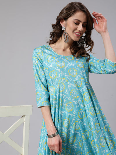 Mother Daughter Combo-Blue Bandhani Print Anarkali