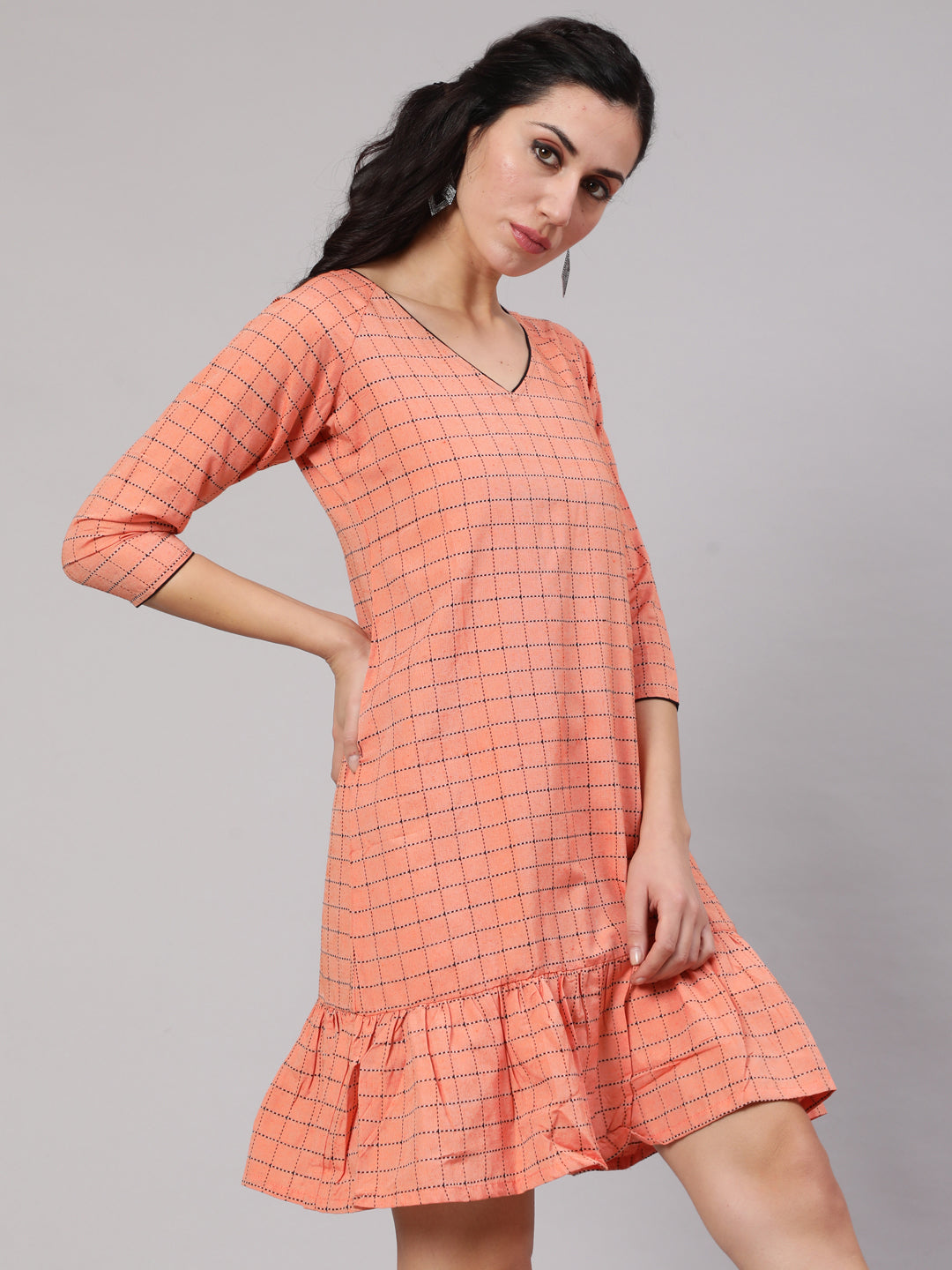 Peach Woven Design Mini Dress