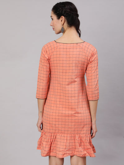 Peach Woven Design Mini Dress