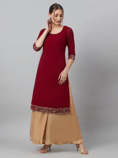 Maroon Kurta With Border Details