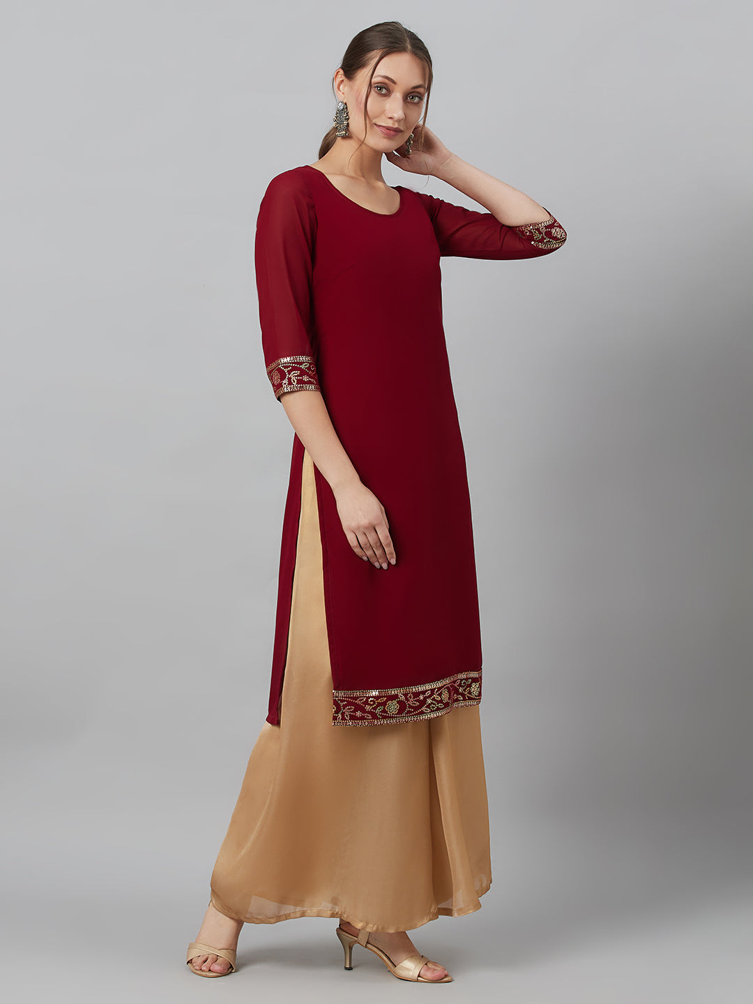 Maroon Kurta With Border Details