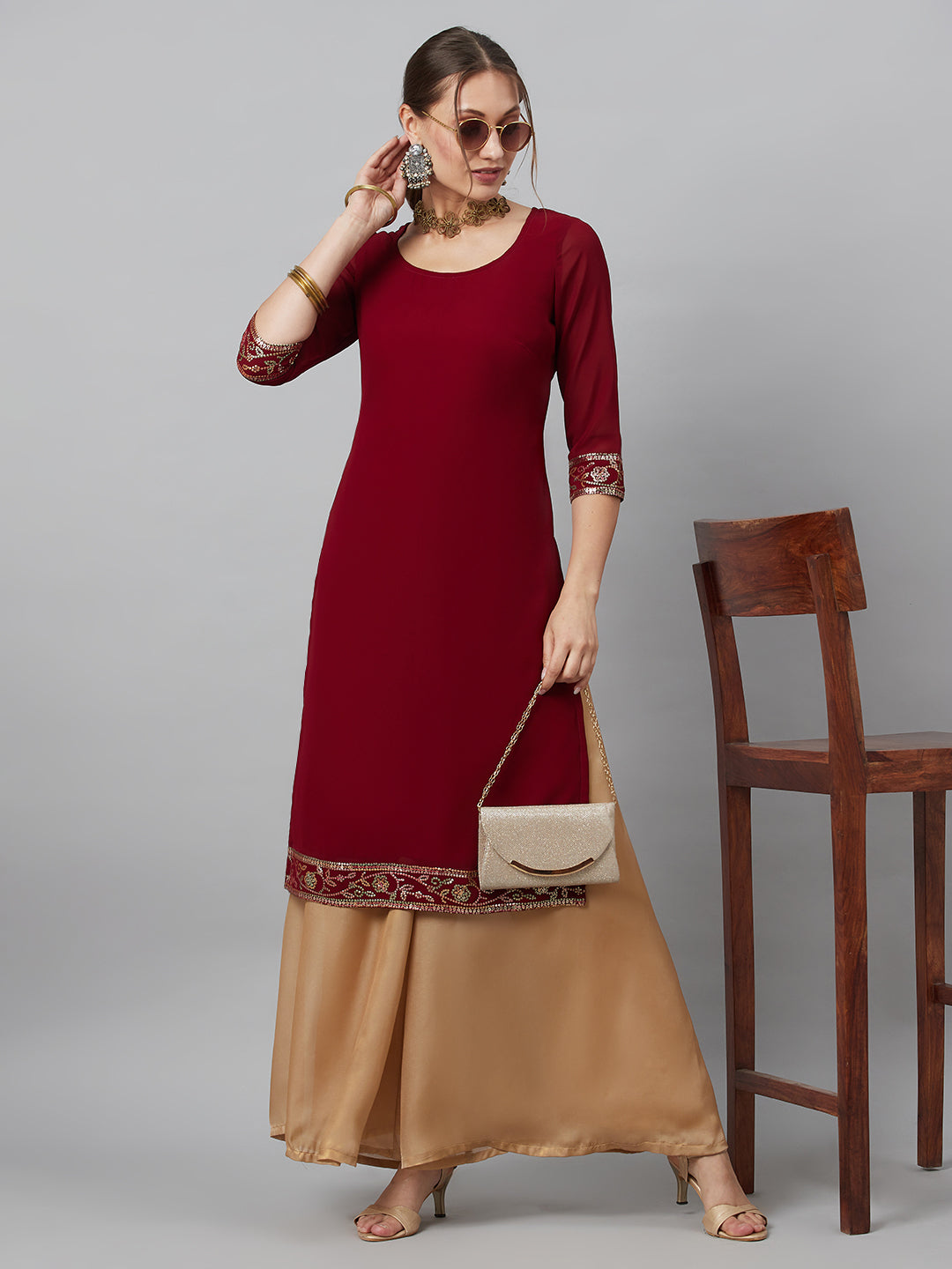 Maroon Kurta With Border Details