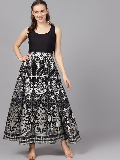 Black Printed Flared Maxi Dress