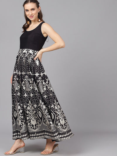 Black Printed Flared Maxi Dress